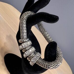 INC International Concepts Elegant Silvertone Crystal Stretch Bracelet